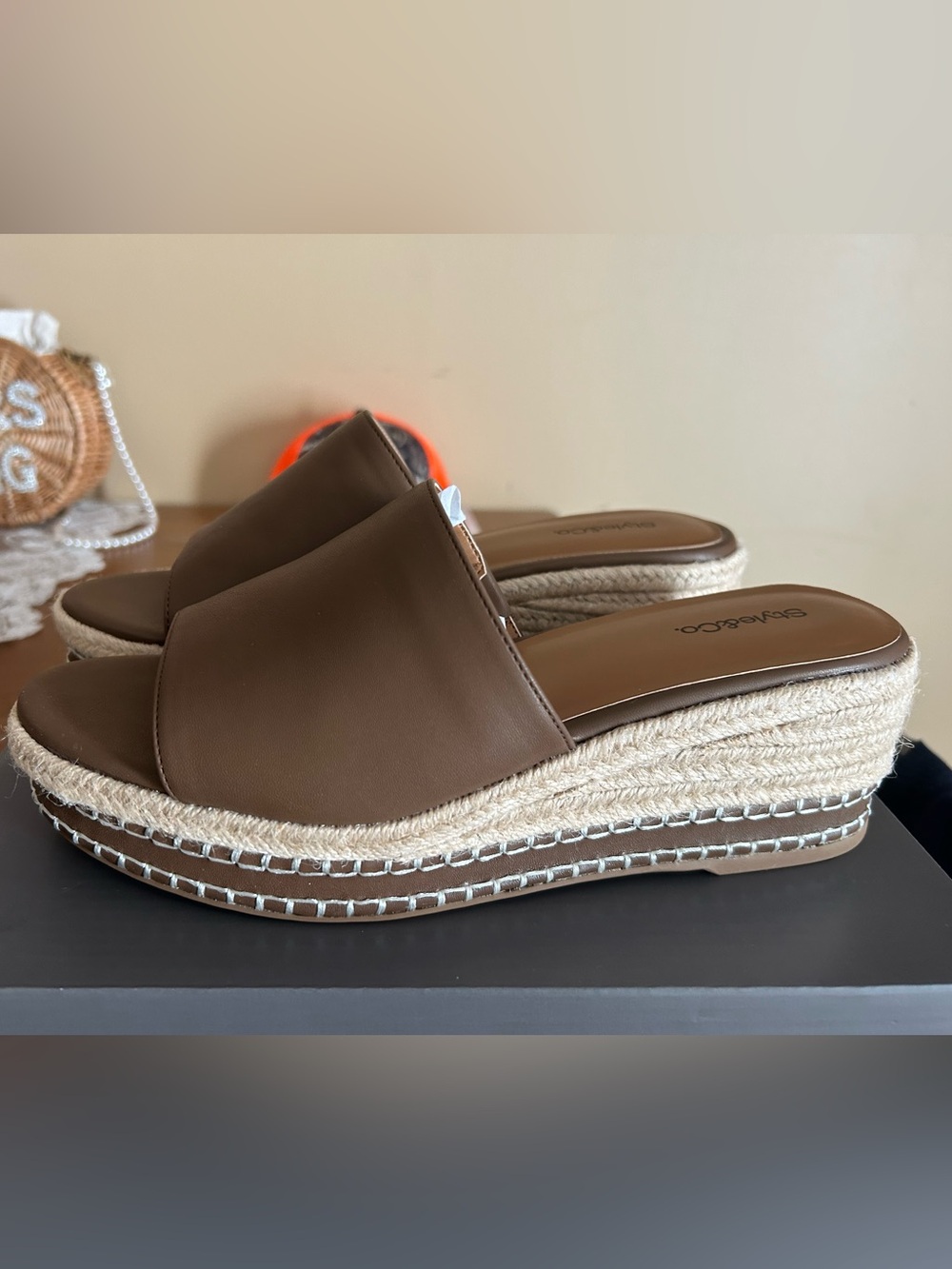 Style & Co. Brown Woven Platform Espadrille Slide